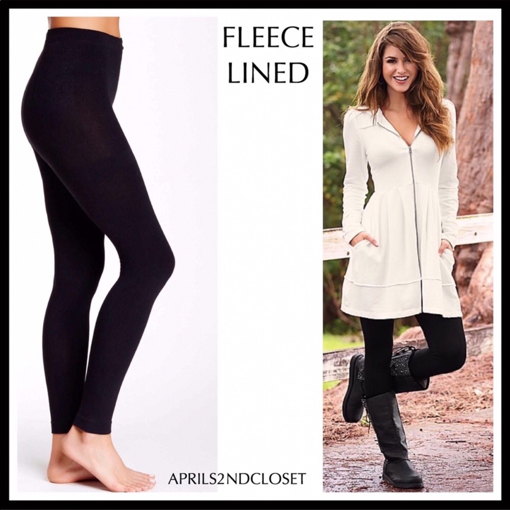 BLACK FLEECE LINED LEGGINGS FOOTLESS TIGHTS - Picture 13 of 13